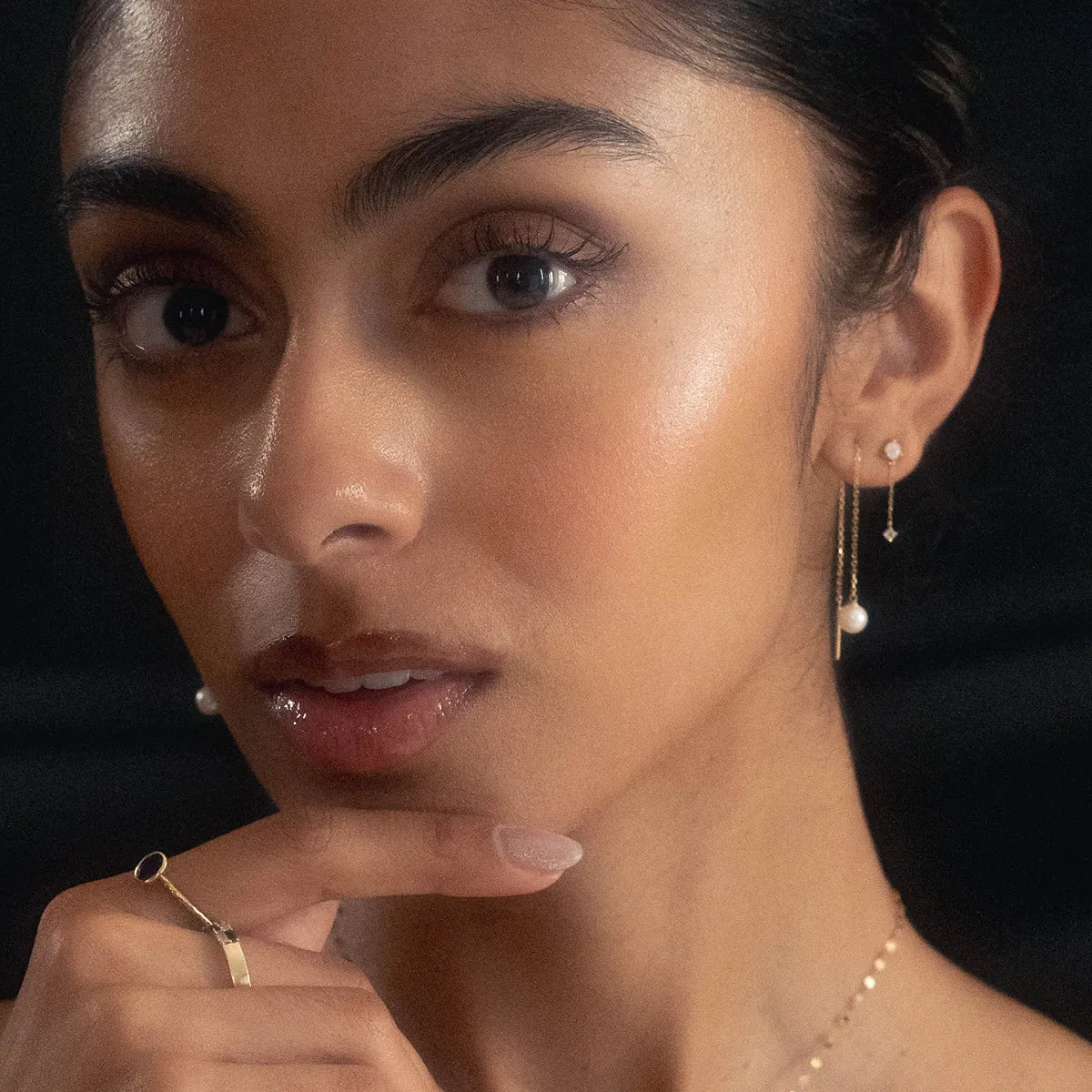 Solid Gold Delicate Opal Drop Studs