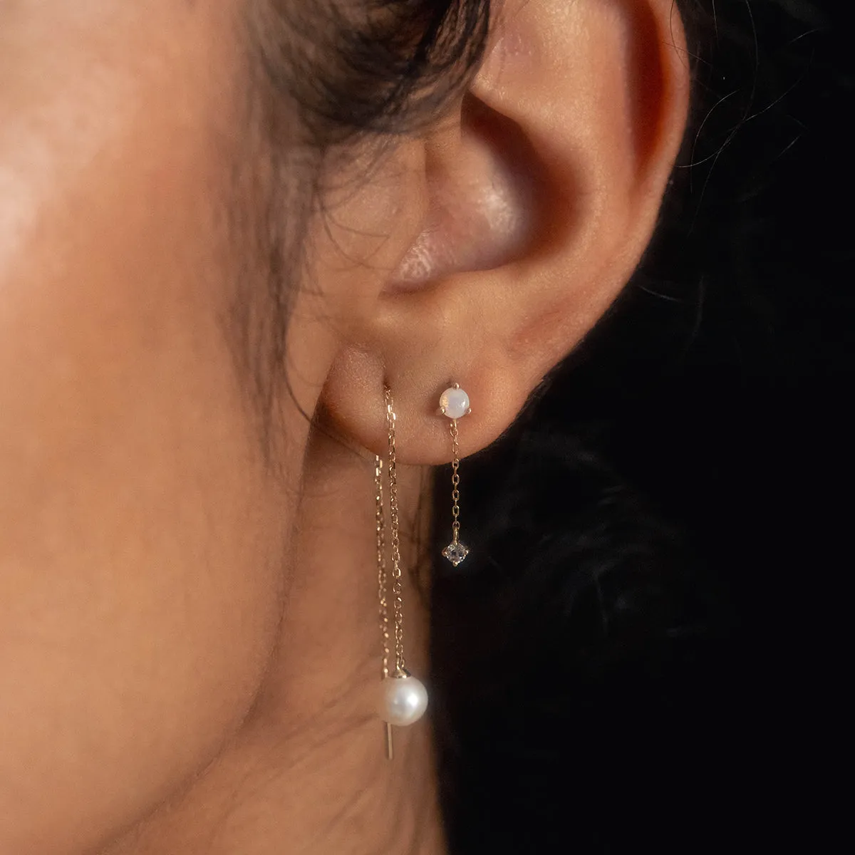 Solid Gold Delicate Opal Drop Studs