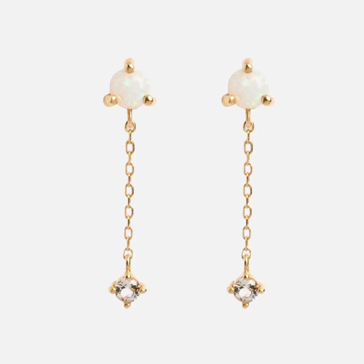 Solid Gold Delicate Opal Drop Studs