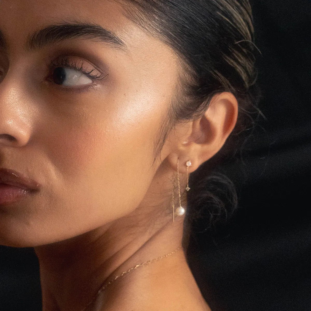 Solid Gold Delicate Opal Drop Studs