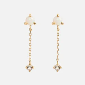 Solid Gold Delicate Opal Drop Studs