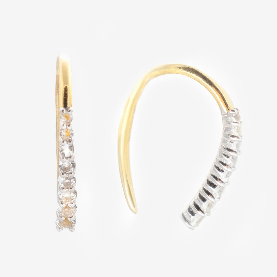 Solid Gold Mixed Metal White Topaz Open Ear Huggers