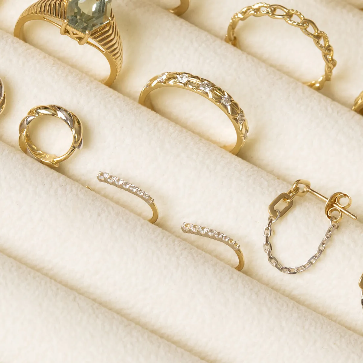Solid Gold Mixed Metal White Topaz Open Ear Huggers