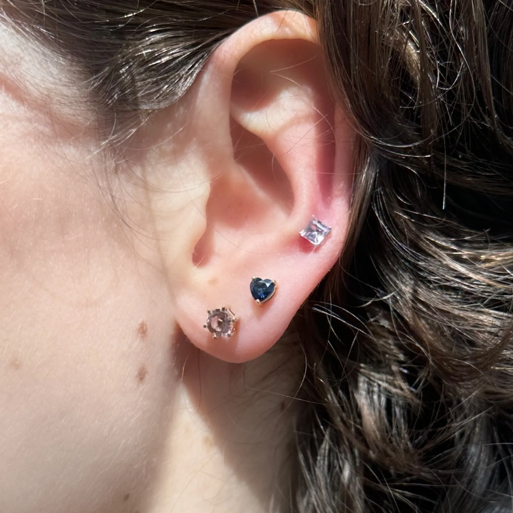 Square Cut Pink Imperial Topaz Sprinkle Stud Earrings