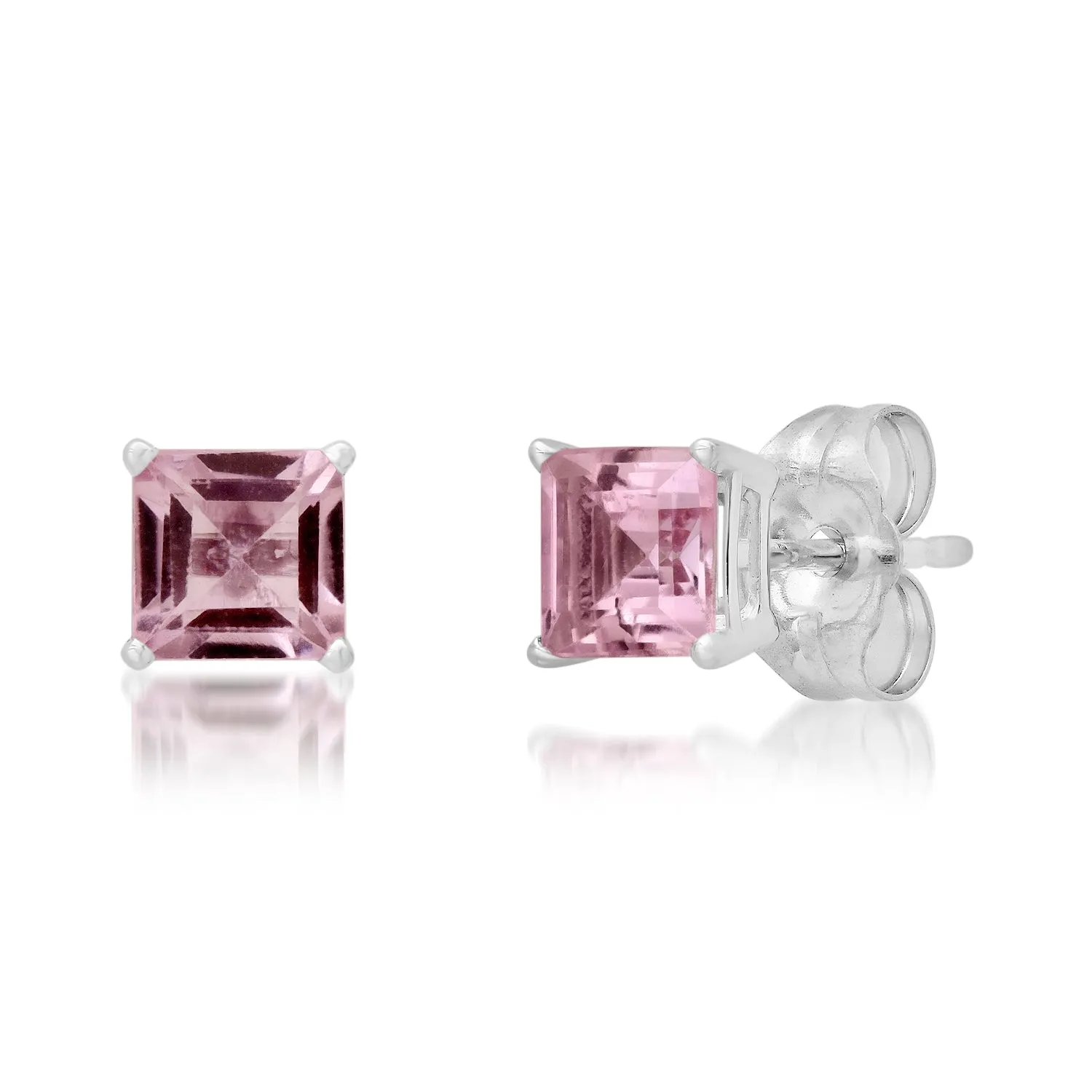 Square Cut Pink Imperial Topaz Sprinkle Stud Earrings