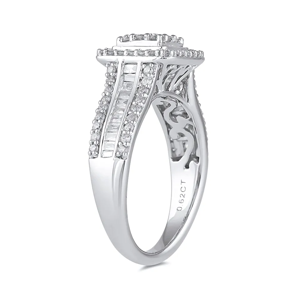 Square Look Halo Ring with 0.60ct of Diamonds in 9ct White Gold