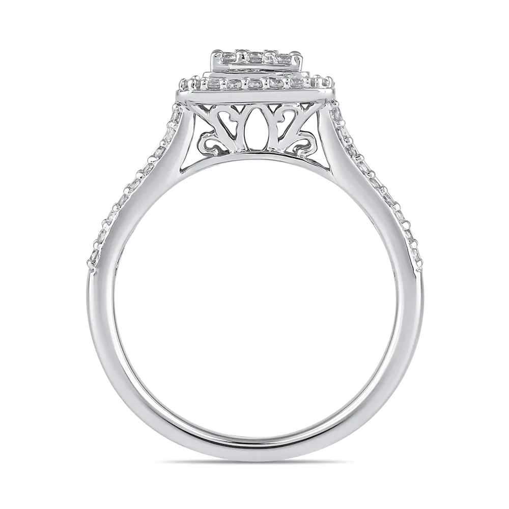 Square Look Halo Ring with 0.60ct of Diamonds in 9ct White Gold