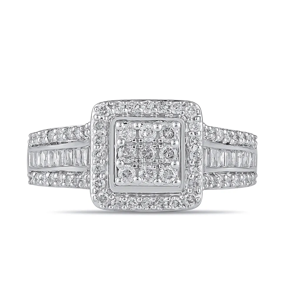 Square Look Halo Ring with 0.60ct of Diamonds in 9ct White Gold