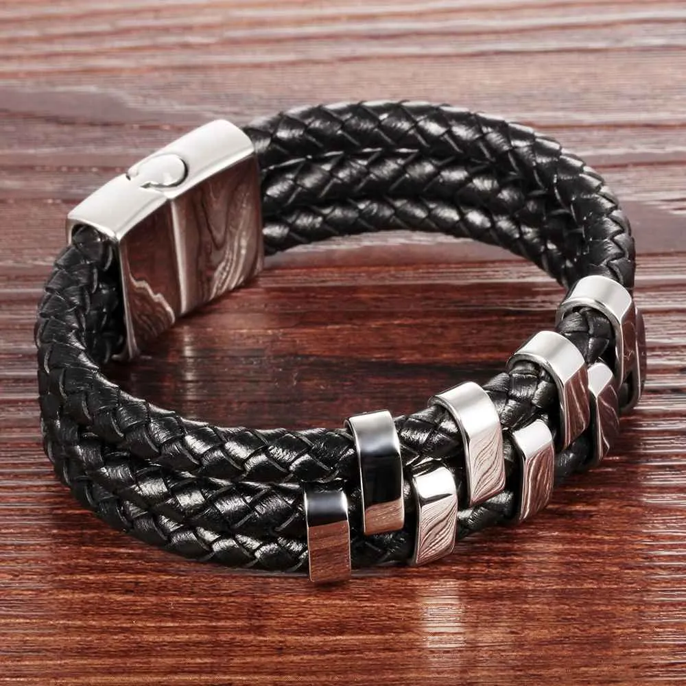 Stainless Steel Charm Bracelets & Bangles Fashion Men's Genuine Cowhide Rope Chain Bracelet Classic Style
