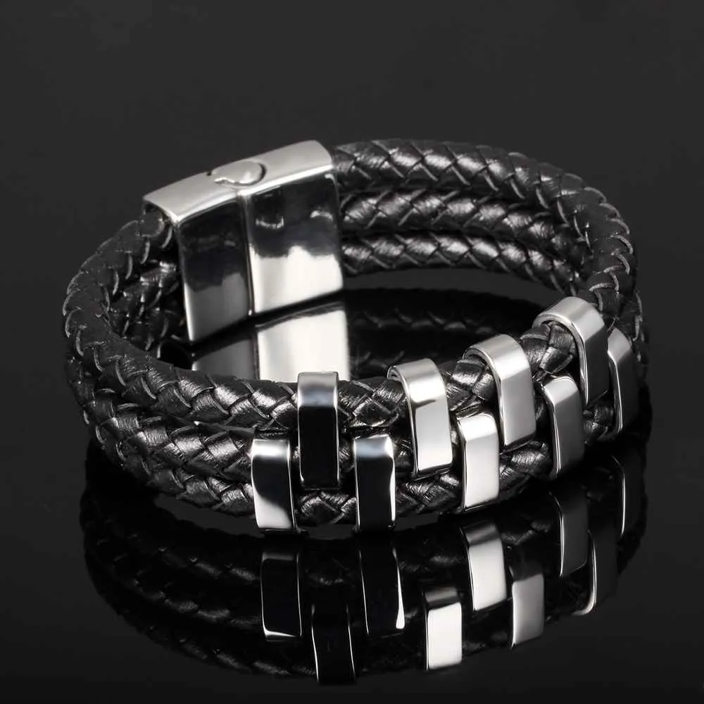 Stainless Steel Charm Bracelets & Bangles Fashion Men's Genuine Cowhide Rope Chain Bracelet Classic Style