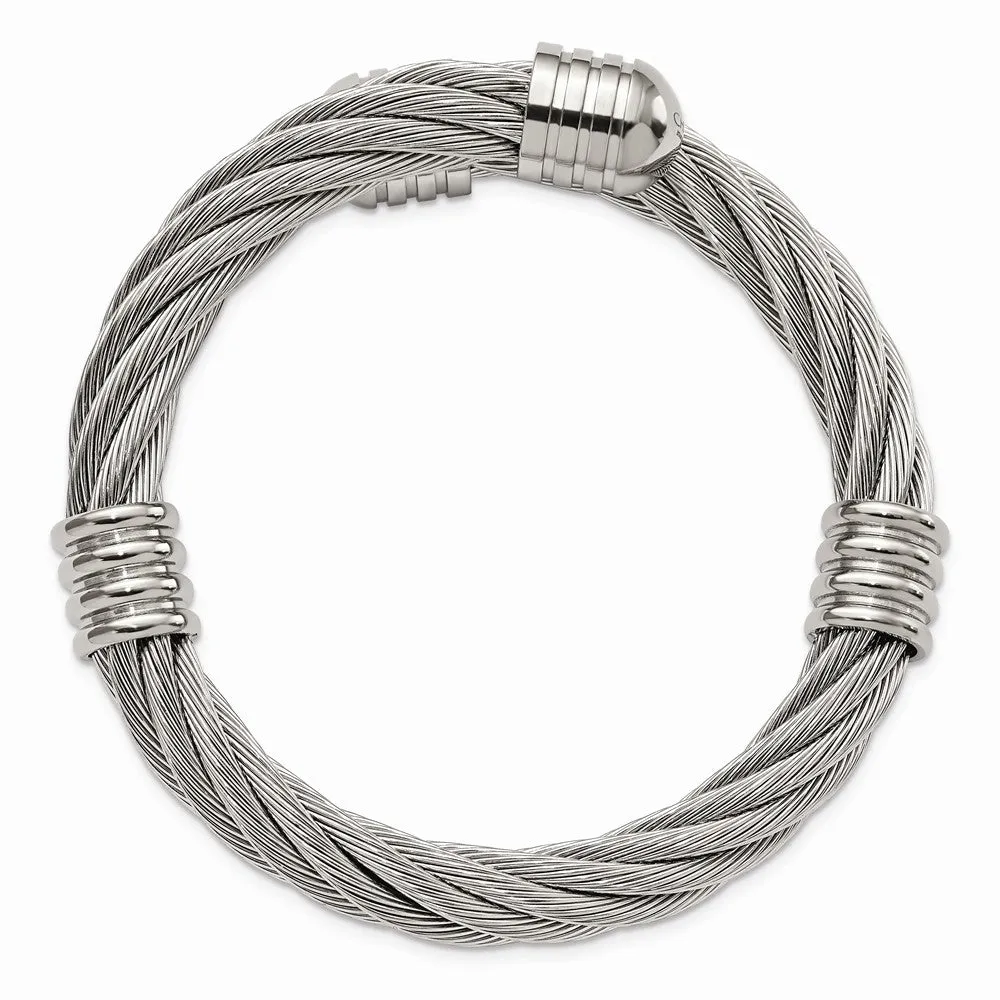 Stainless Steel Polished Adjustable Twist Wire Cuff Bangle