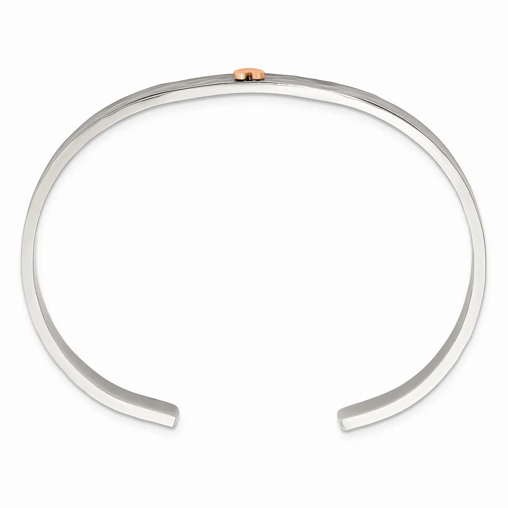Stainless Steel Polished Rose IP-plated Hammered Heart Cuff Bangle