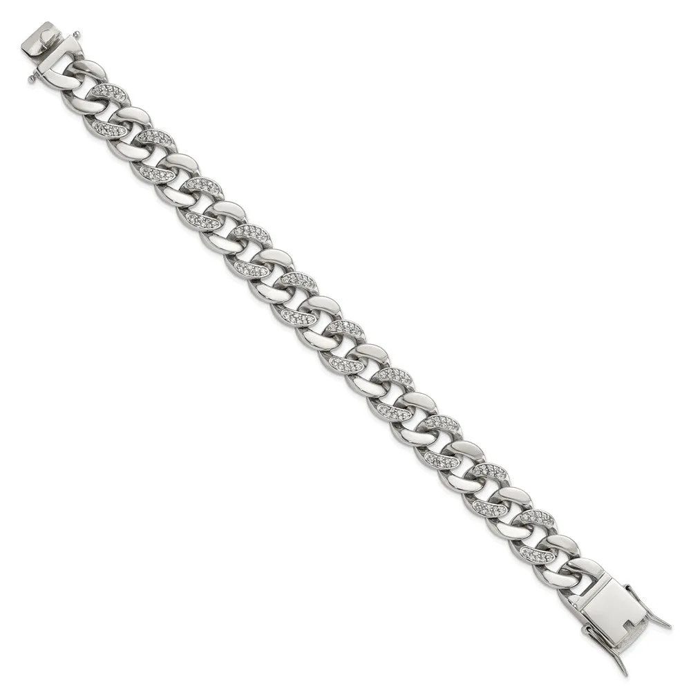 Stainless Steel Polished w/CZ 8in Bracelet