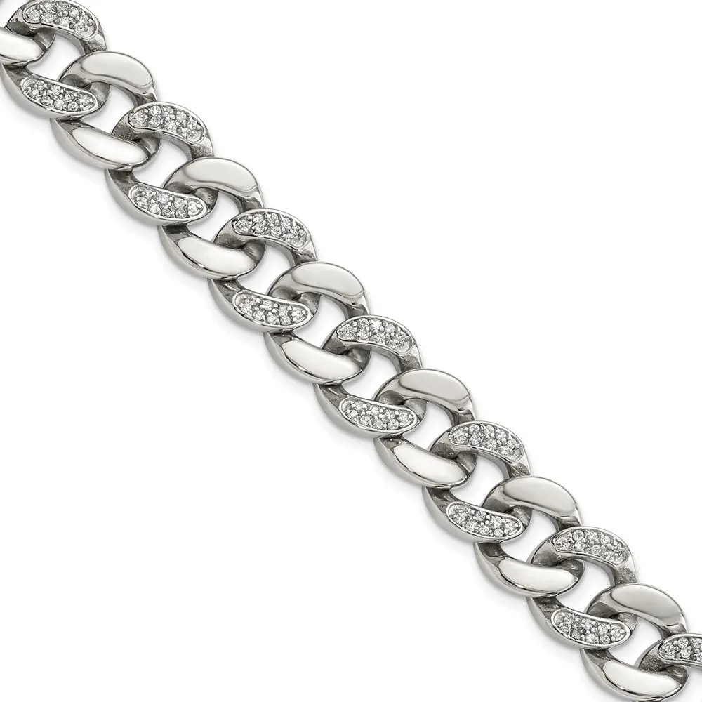 Stainless Steel Polished w/CZ 8in Bracelet