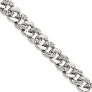 Stainless Steel Polished w/CZ 8in Bracelet