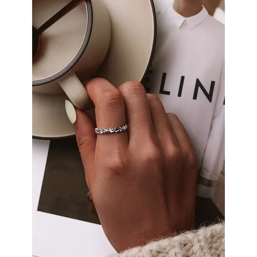 Star Silver Ring Y2K in 925 Sterling Silver with Velvet Bag