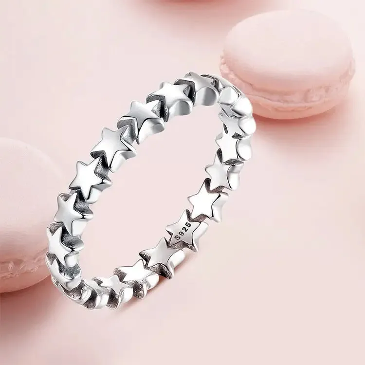 Star Silver Ring Y2K in 925 Sterling Silver with Velvet Bag