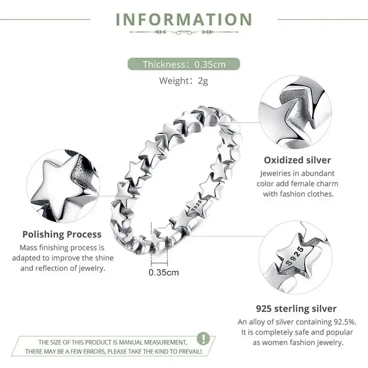 Star Silver Ring Y2K in 925 Sterling Silver with Velvet Bag