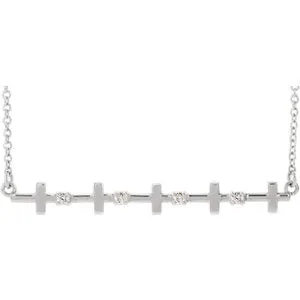 Sterling Silver .05 CTW Diamond Sideways Cross Bar 18" Necklace