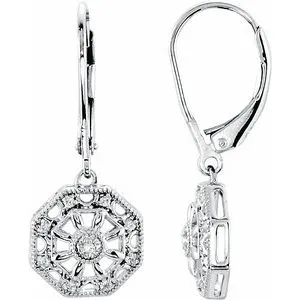 Sterling Silver .07 CTW Diamond Lever Back Earrings