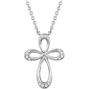 Sterling Silver 1/10 CTW Diamond Cross 18" Necklace
