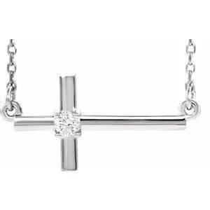 Sterling Silver 1/10 CTW Diamond Sideways Cross 16-18" Necklace