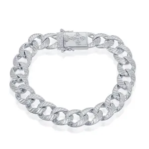 Sterling Silver 12mm Designed Cuban Bracelet - Cross