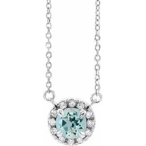 Sterling Silver 5.5 mm Natural Aquamarine 1/10 CTW Natural Diamond 18" Necklace