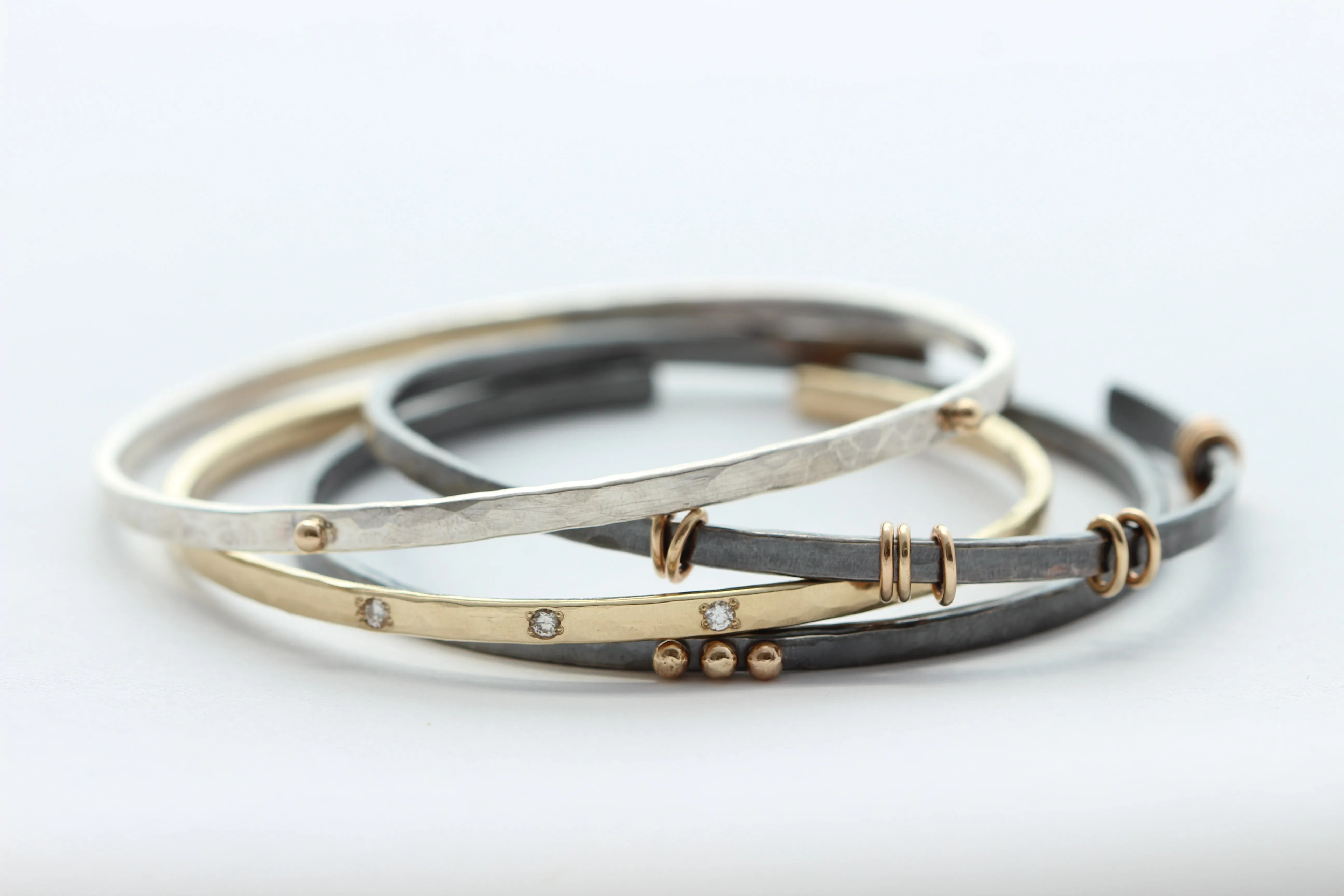 Sterling Silver Bangle with Four 14k gold balls