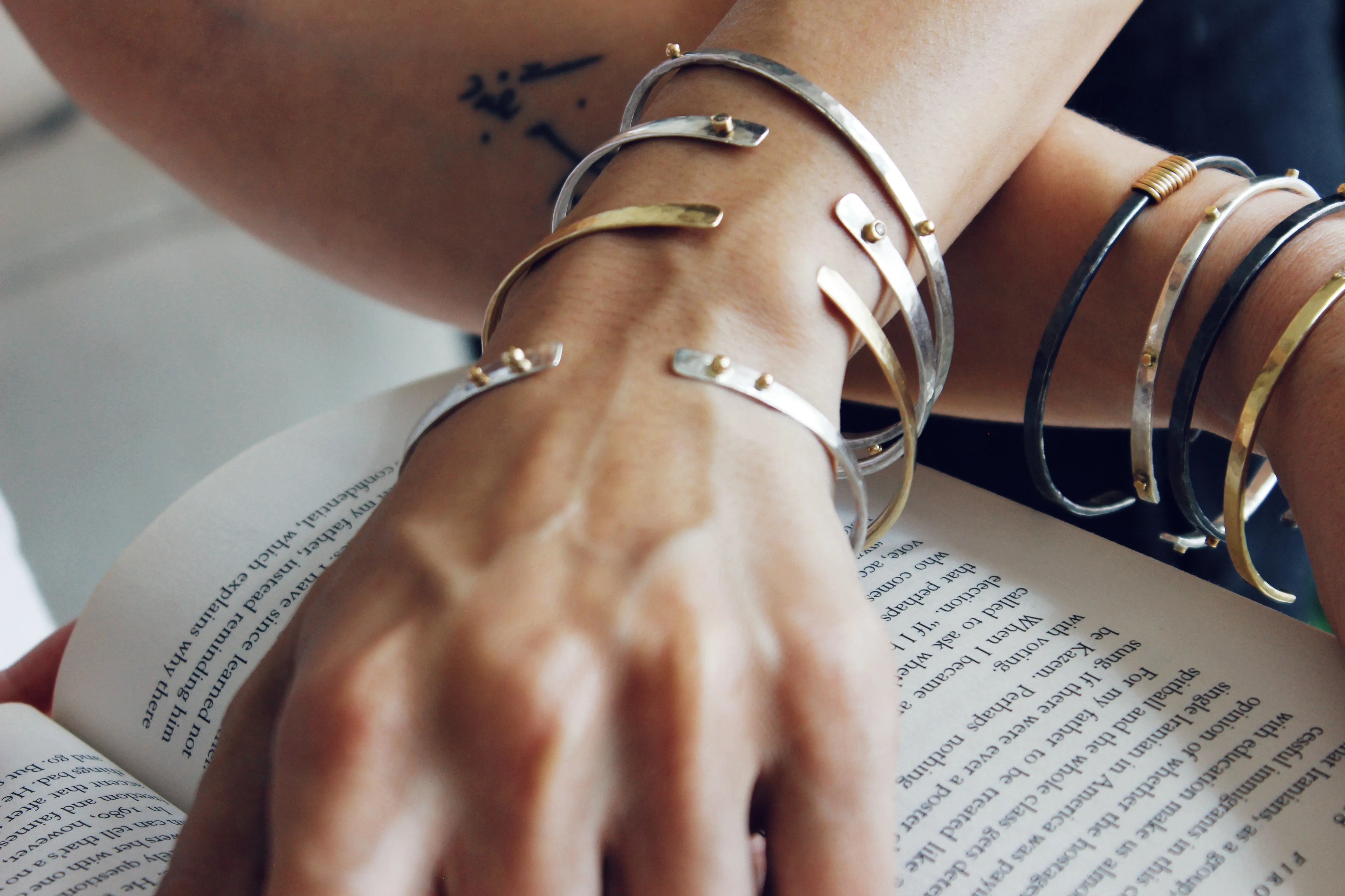 Sterling Silver Bangle with Four 14k gold balls