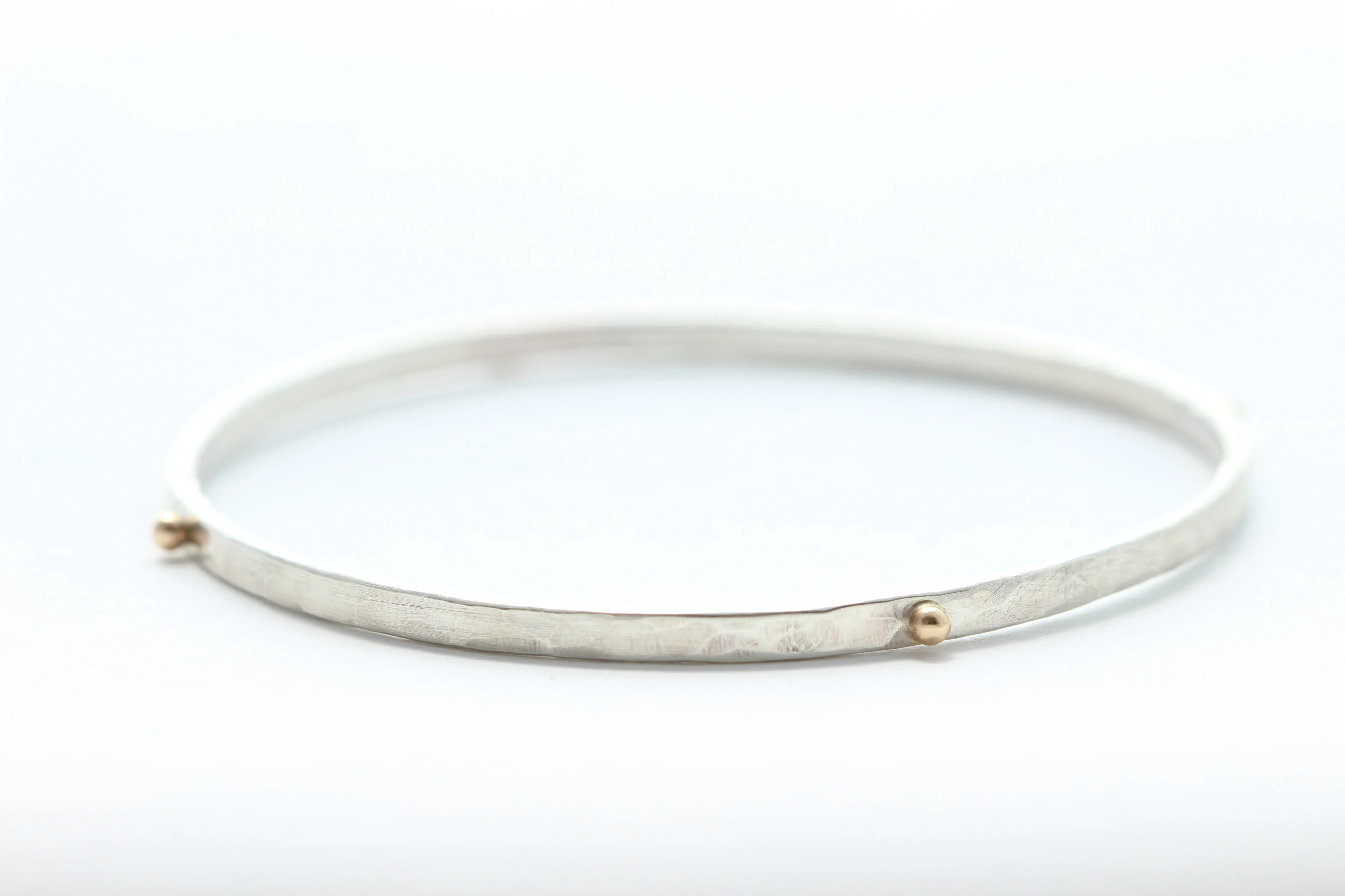 Sterling Silver Bangle with Four 14k gold balls