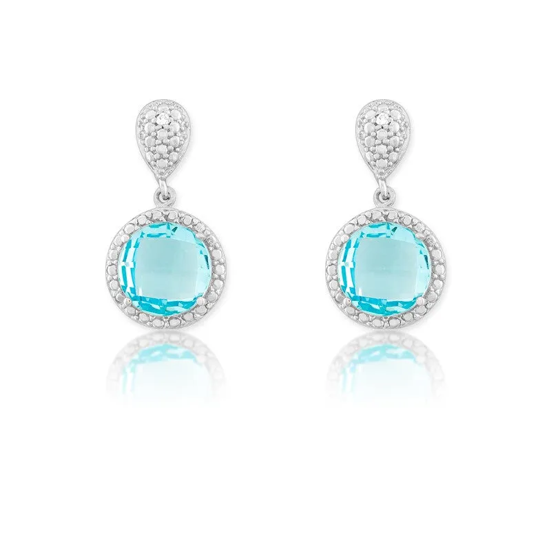 Sterling Silver Blue Topaz and Diamond Earrings (97564)