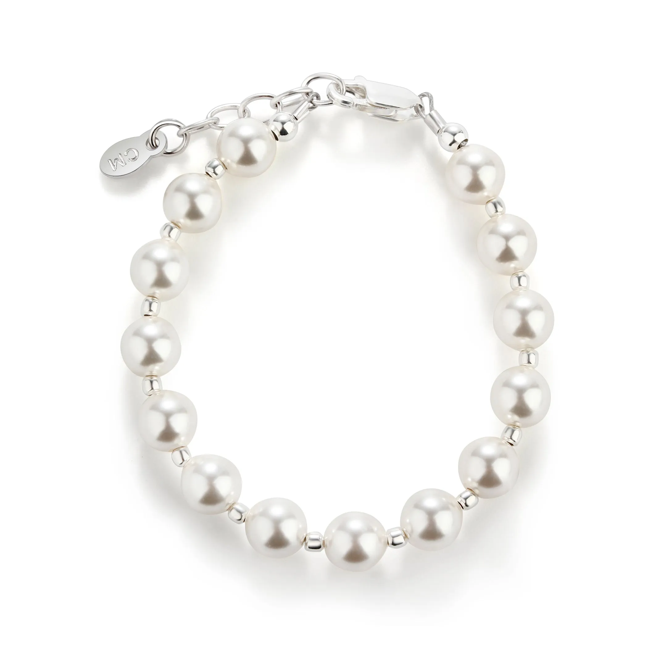 Sterling Silver Bracelet with Large Simulated Pearls for Little Girls