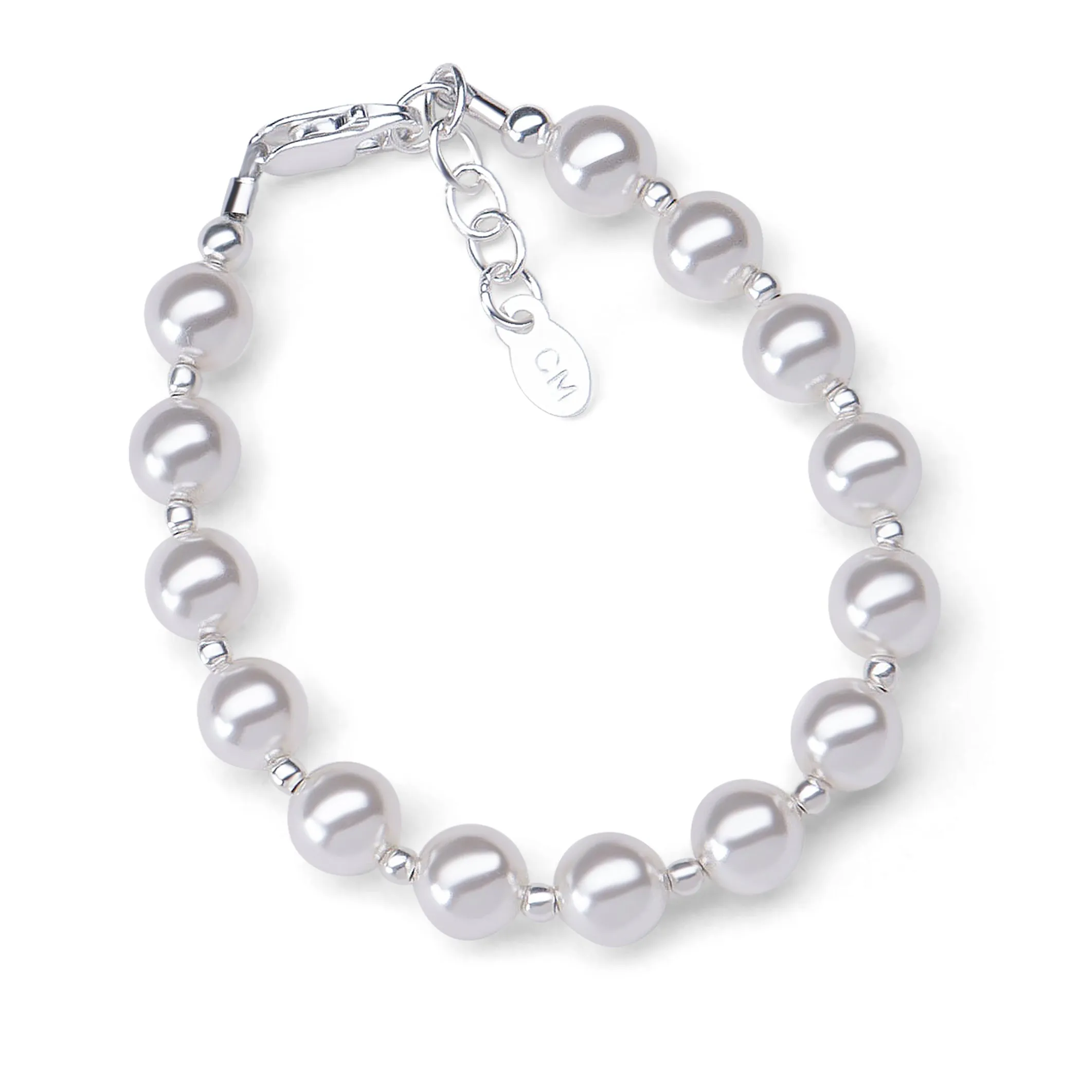 Sterling Silver Bracelet with Large Simulated Pearls for Little Girls