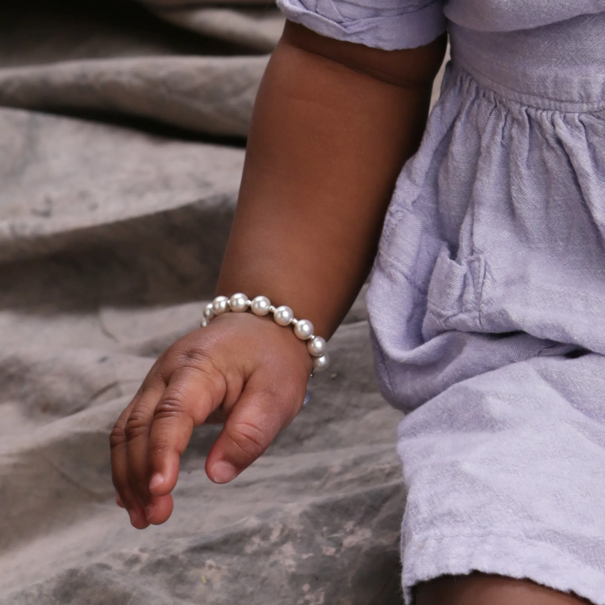 Sterling Silver Bracelet with Large Simulated Pearls for Little Girls