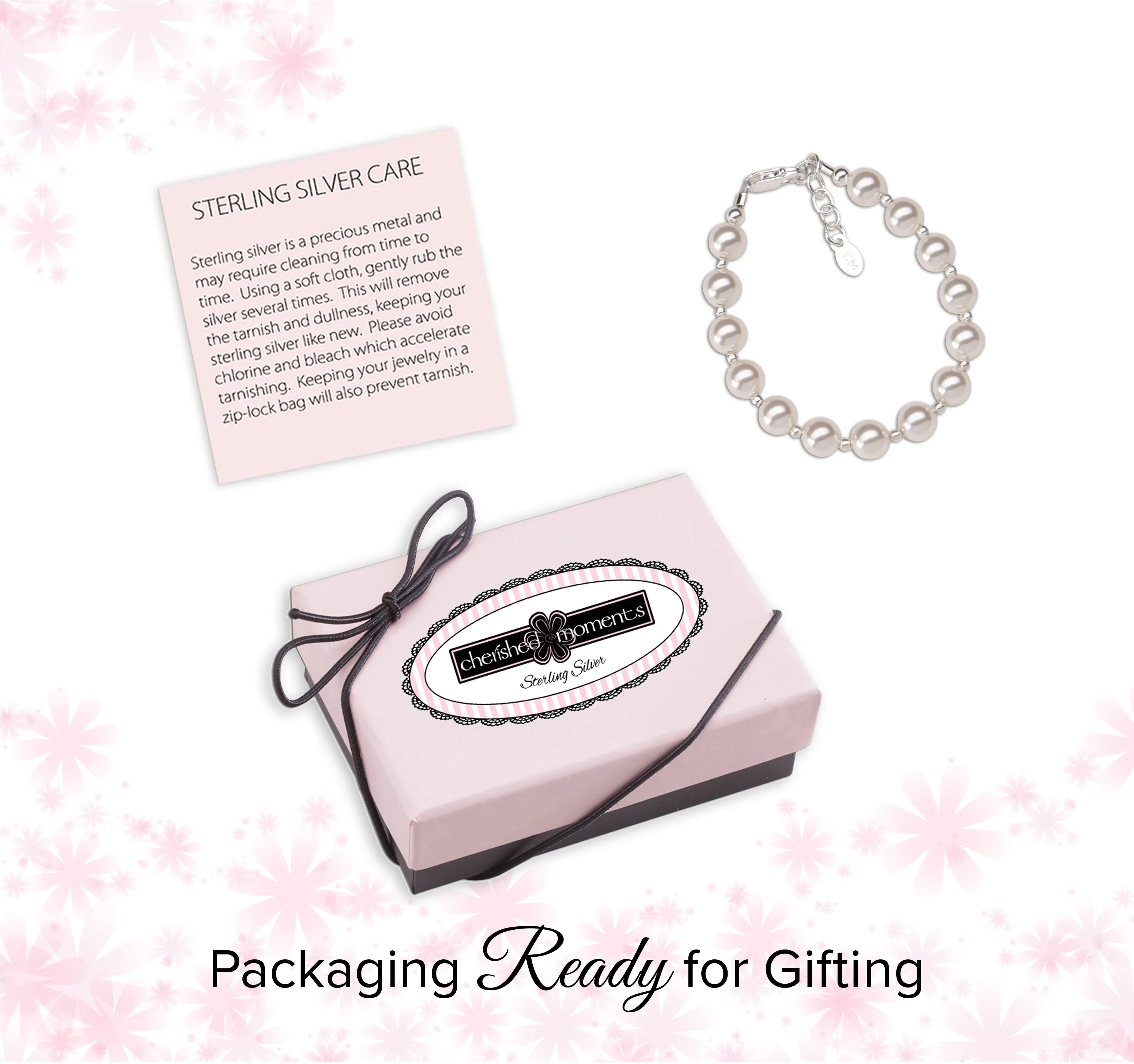 Sterling Silver Bracelet with Large Simulated Pearls for Little Girls