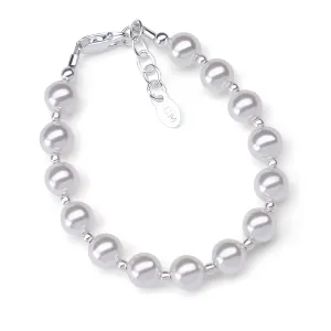 Sterling Silver Bracelet with Large Simulated Pearls for Little Girls