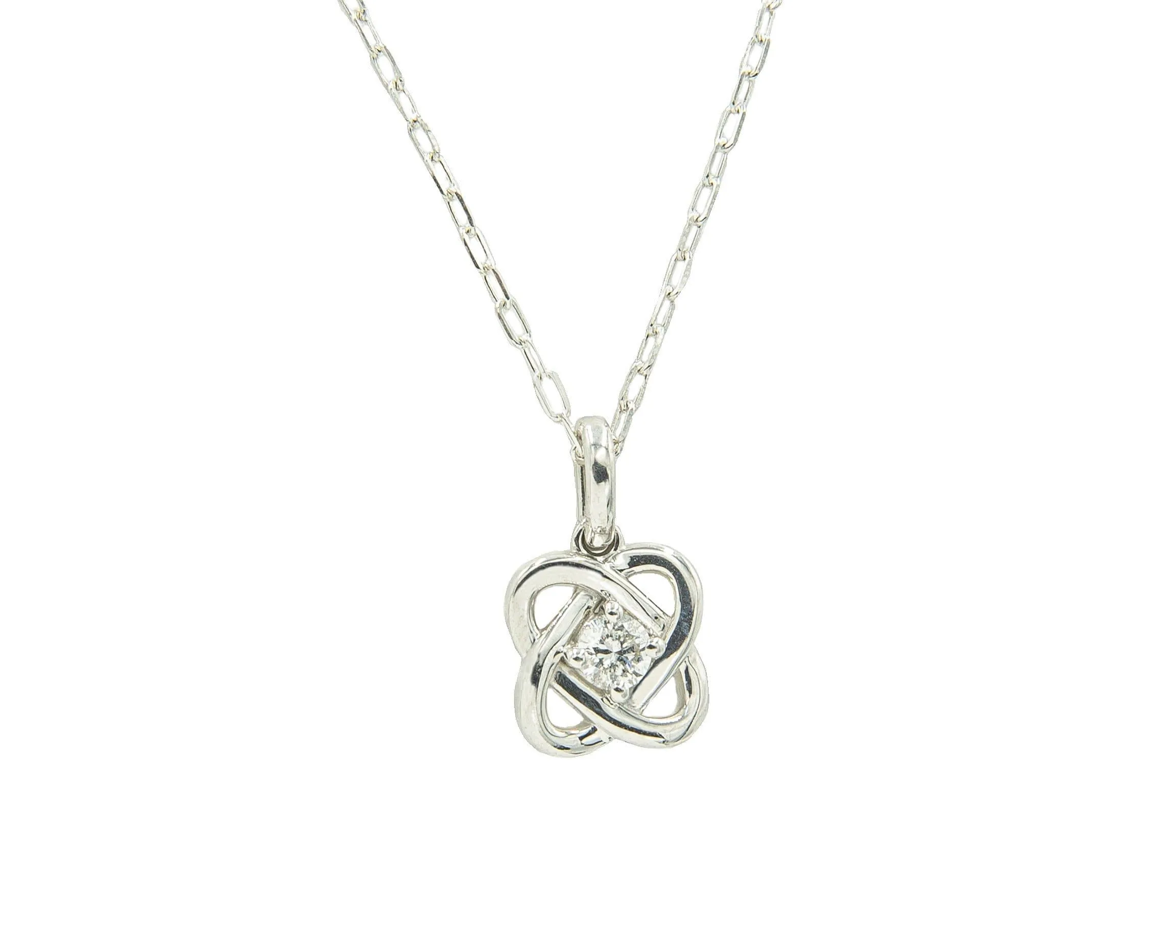Sterling Silver Diamond Knot Pendant With Single Center Round Diamond Approx. 0.15Ct Hi/I1 On 16" Chain