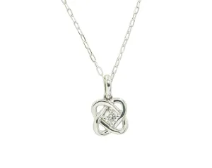 Sterling Silver Diamond Knot Pendant With Single Center Round Diamond Approx. 0.15Ct Hi/I1 On 16" Chain