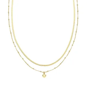 Sterling Silver Double Chain Necklace with Heart Pendant