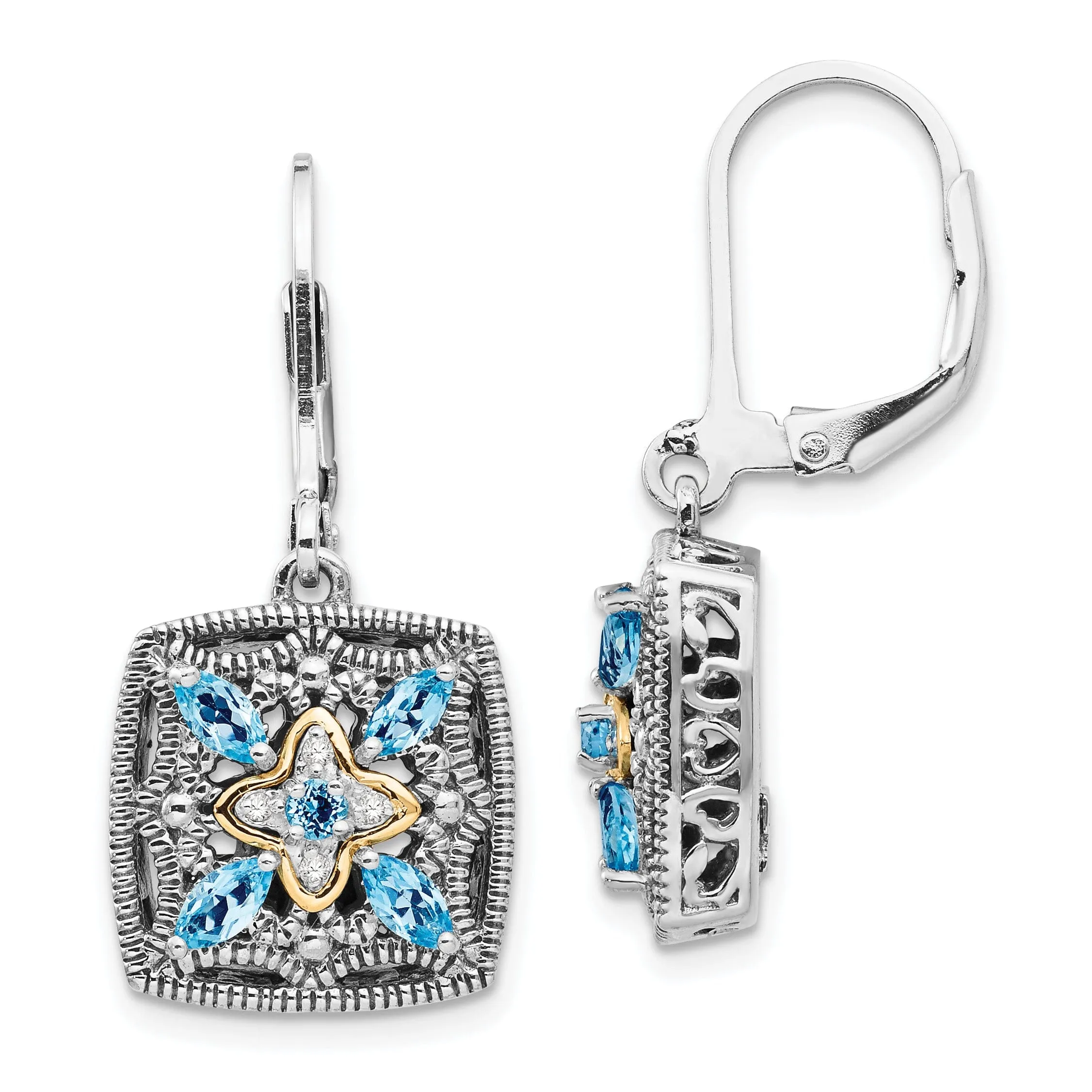 Sterling Silver Gold Diamond Topaz Earrings