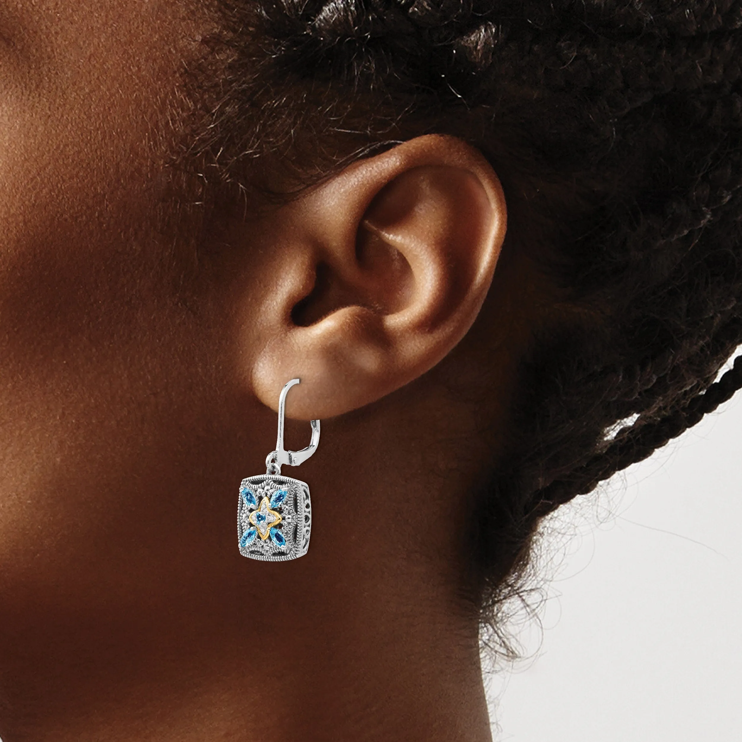 Sterling Silver Gold Diamond Topaz Earrings