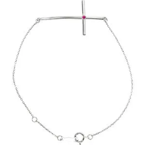 Sterling Silver Imitation Pink Tourmaline Sideways Cross Bracelet