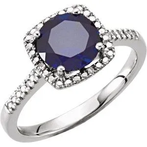 Sterling Silver Lab-Created Blue Sapphire & .01 CTW Diamond Ring Size 7