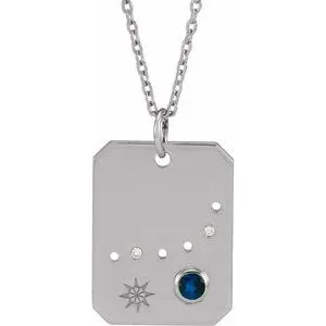 Sterling Silver Natural Blue Sapphire & .01 Natural Diamond Capricorn Constellation 16-18" Necklace