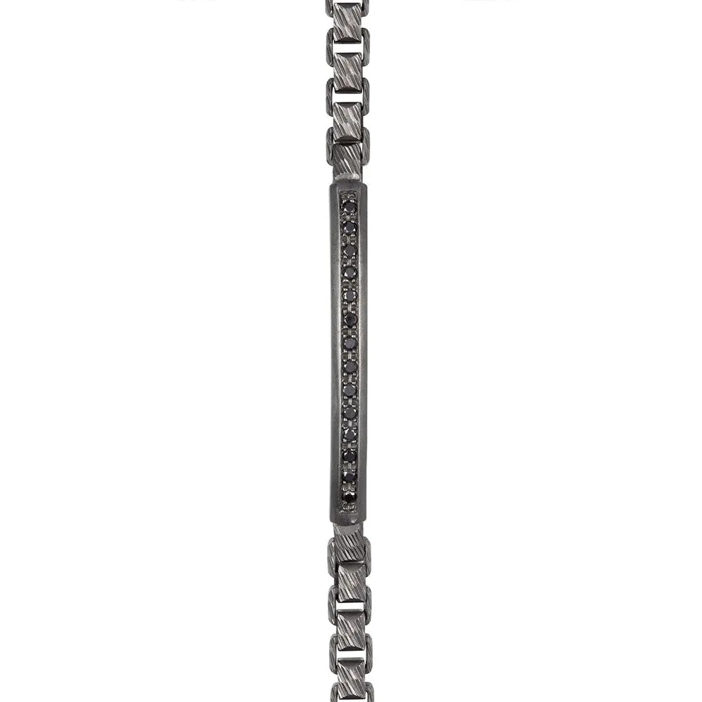 Sterling Silver Oxidized ID Bracelet with Black Diamonds