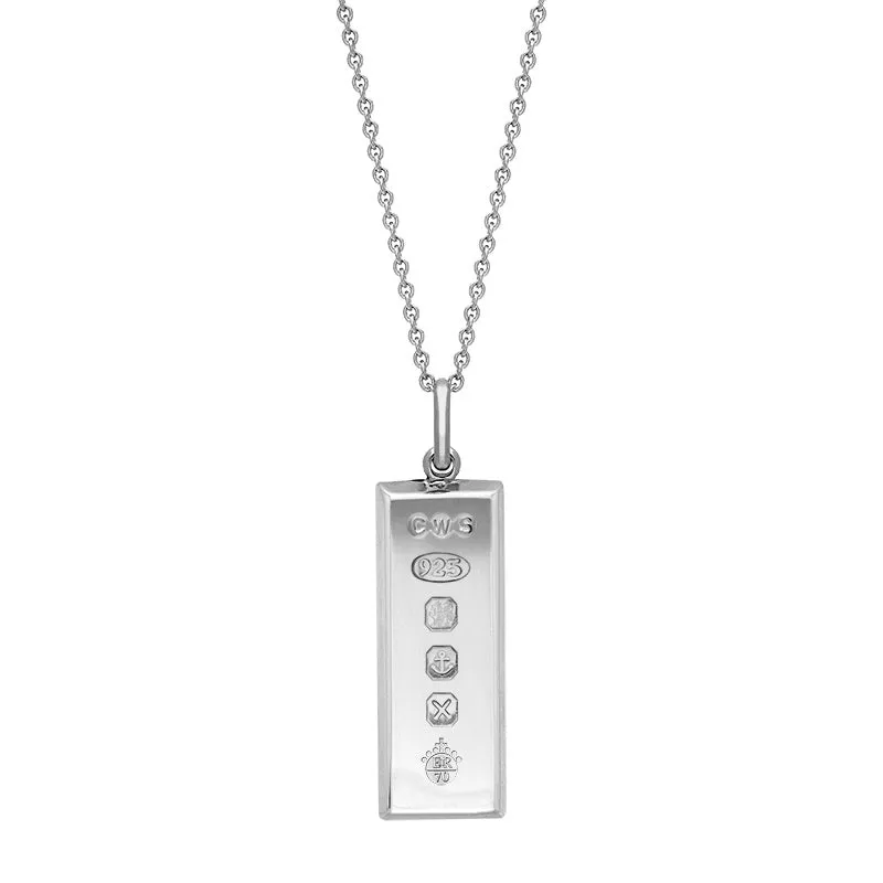 Sterling Silver Queen's Jubilee Hallmark Medium Ingot Necklace D