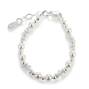 Sterling Silver Simulated Pearl and Crystal Beaded Baby Bracelet for Kids