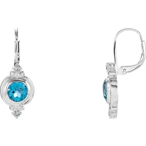 Sterling Silver Swiss Blue Topaz & CZ Earrings