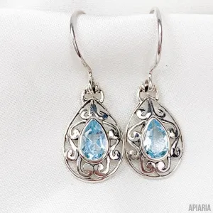 Sterling Silver Teardrop Faceted Blue Topaz Drop Earring